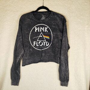 PINK FLOYD DARK SIDE OF THE MOON long sleeve, cropped "stonewashed" grey t-shirt